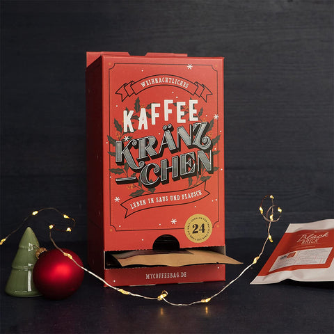 Kaffee-Adventskalender 2025 mit 24 kleinen Einzelfiltern (Drip Bags) und 12 unterschiedlichen Sorten